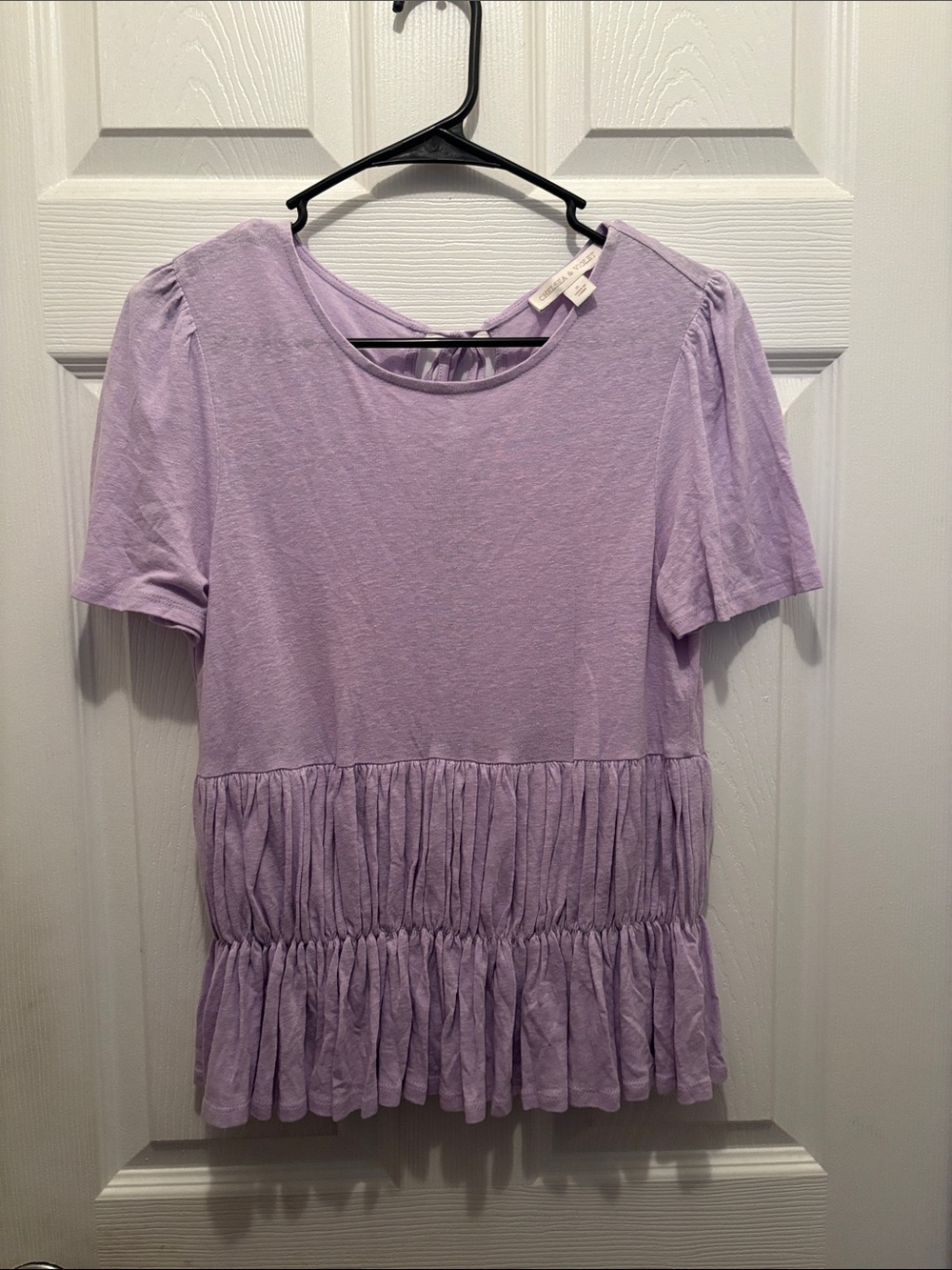 Chelsea & Violet Light Lavender Short Sleeve Ruffle Peplum Top